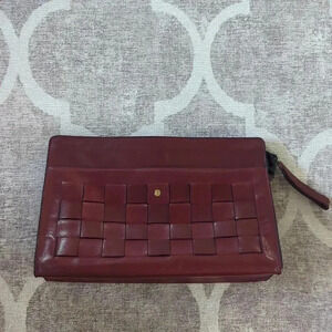 GoldPfeil Burgundy Leather Clutch Zipper Closure Vintages W. Germany